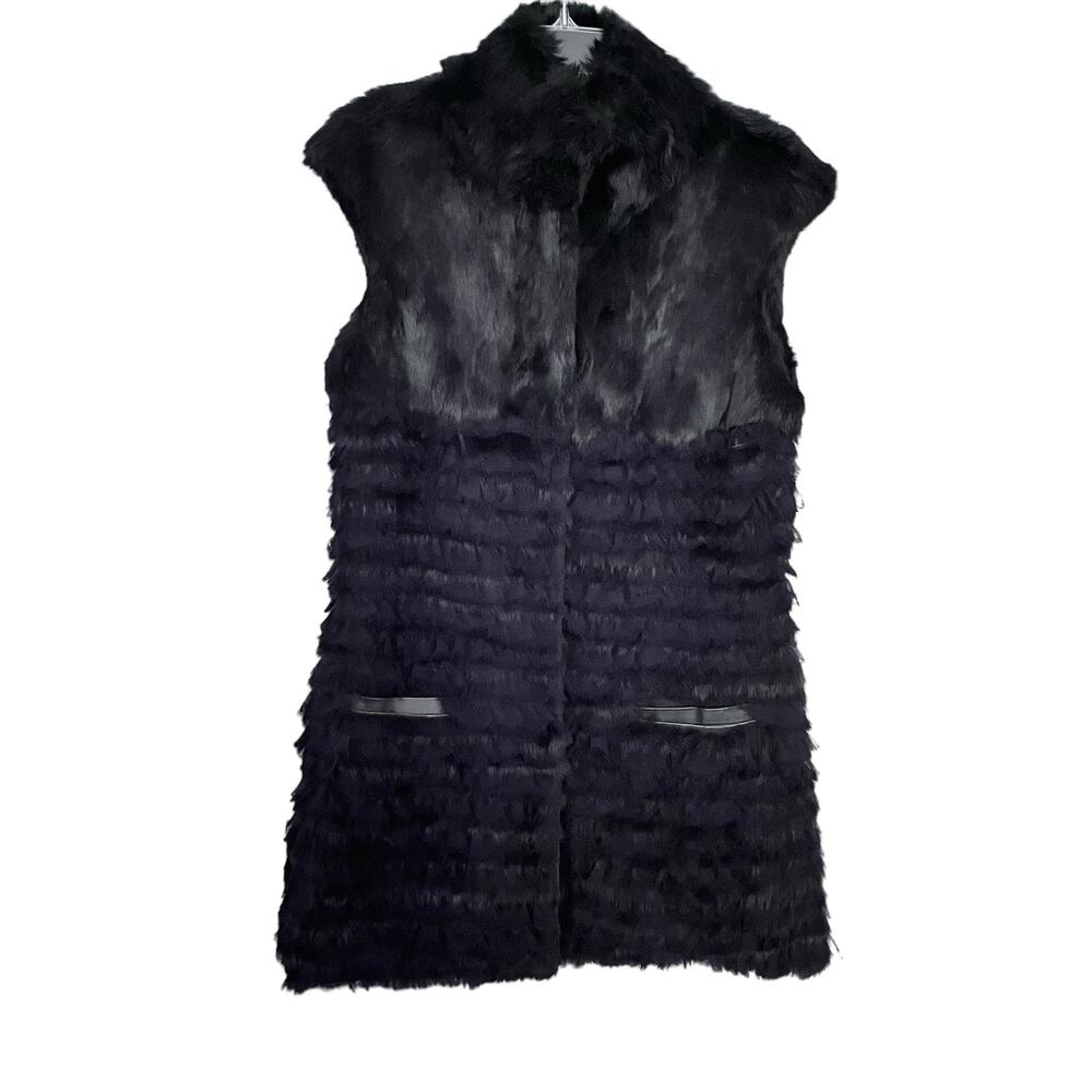 CF Charm Furs Black Rabbit Fur Cap Sleeve Vest Jacket Size Medium